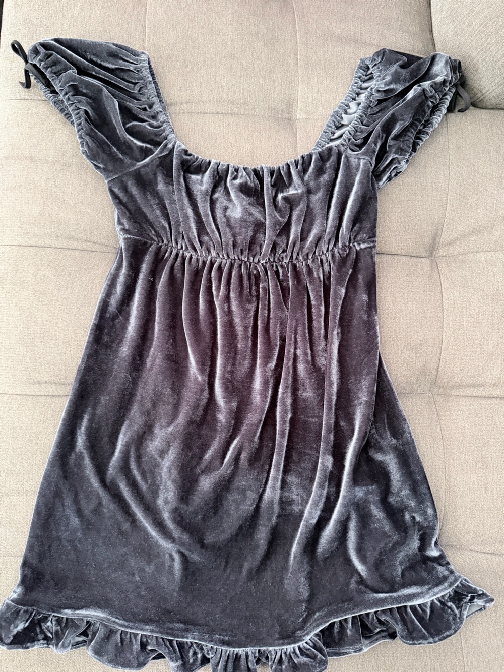 Urban Outfitters Charcoal Velvet Ruffled Mini Dress